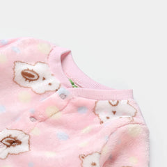 INFANTS UNISEX SHERPA ROMPER BEAR & DOT-PINK