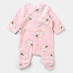 INFANTS UNISEX SHERPA ROMPER BEAR & DOT-PINK