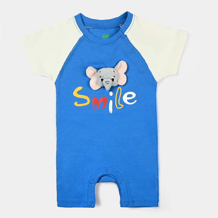 INFANT BOYS COTTON INTERLOCK KNITTED ROMPER SMILE - B.BLUE