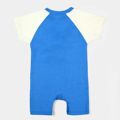 INFANT BOYS COTTON INTERLOCK KNITTED ROMPER SMILE - B.BLUE