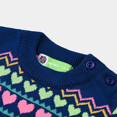 INFANT GIRLS ACRYLIC SWEATER JACQUARD HEART-BRI.BLUE