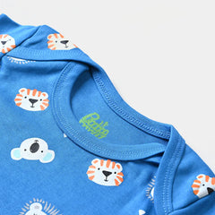 INFANT UNISEX COTTON INTERLOCK ROMPER TIGER & KOALA-BRILL BLUE